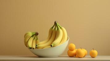 Foto von Banane auf ein minimalistisch Tisch. generativ ai
