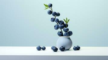 Foto von Blaubeere auf ein minimalistisch Tisch. generativ ai