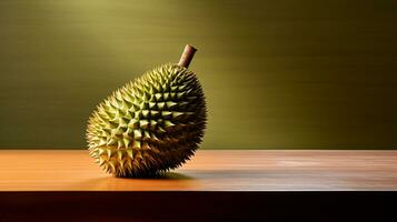 Foto von Durian auf ein minimalistisch Tisch. generativ ai
