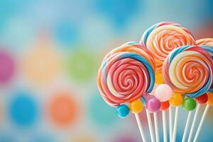 Lutscher Süßigkeiten und Zucker Gelee multi farbig, bunt Süßigkeiten. ai generiert foto