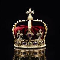 das königlich Krönung Krone isoliert auf ein schwarz Hintergrund. generativ ai foto