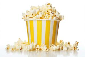 Popcorn Eimer auf Weiß Hintergrund. ai generativ. foto