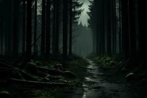 gespenstisch Wald gruselig dunkel. generieren ai foto