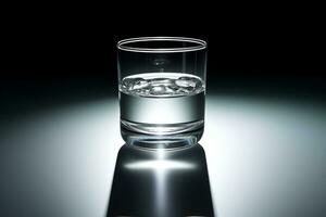 Glas mit Wasser und Eis Würfel auf ein schwarz Hintergrund. ein erfrischend und chillen trinken. generativ ai foto