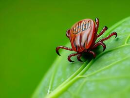 rot Tick auf Grün Blatt foto