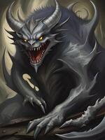 Illustration von Karikatur Drachen Monster- mit schwarz Hintergrund foto