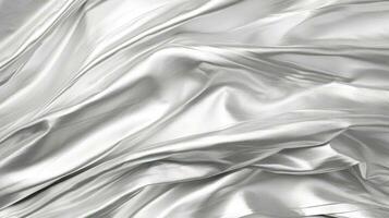 schließen oben von Silber Seide Hintergrund, abstrakt Weiß Stoff Stoff Welle, generativ ai Illustration foto