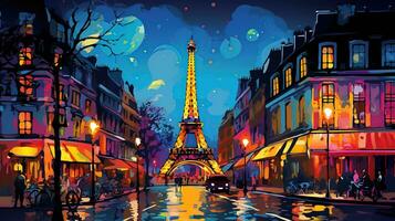 Postkarte mit Nacht Paris, das Eiffel Turm, Neon- Stil foto