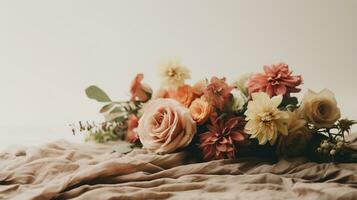 generativ ai, Hochzeit Strauß Blumen, ästhetisch frisch Bündel, stumm geschaltet Farbenc foto