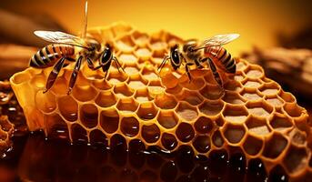 Detail von Bienen im Waben. ai generativ foto