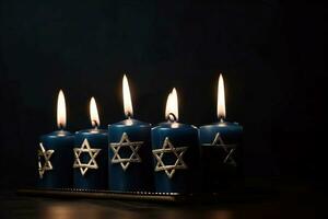 Religion Bild von jüdisch Urlaub Chanukka mit Verbrennung Kerzen. ai generiert foto