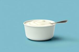 minimalistisch Joghurt Tasse. Schüssel mit Weiß Soße. generativ ai foto