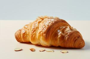 Mandel Croissant. frisch Bäckerei. Französisch Nachtisch. generativ ai foto
