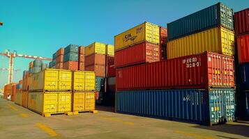 Logistik und Transport industriell Container Ladung Fracht Schiff generativ ai foto