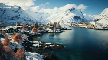 Angeln Dorf im Lofoten Inseln, Norwegen. schön Winter Landschaft. foto