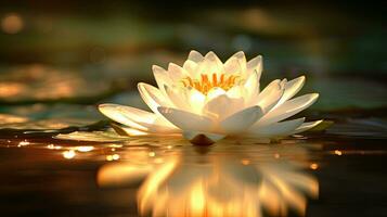 ein Weiß Lotus im ein golden Magie Teich. generativ ai foto