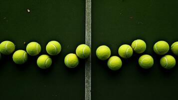 generativ ai, schließen oben Tennis Bälle auf das Gericht, Sport, Erholung Konzept foto