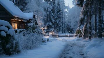 ai generativ Kiefer Wald im Winter kauerte mit ein dick Weiß Schnee Decke foto