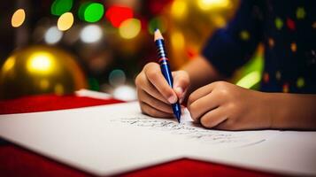ai generativ schließen oben von Kinder von anders ethnische Zugehörigkeit und Geschlecht Schreiben Brief zu Santa foto