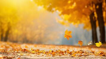 Herbst Blätter auf das Boden im das Park. Herbst Hintergrund. ai generiert. foto