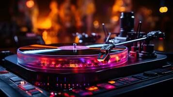 Drehscheibe spielen Musik- beim Nachtclub ai generiert foto