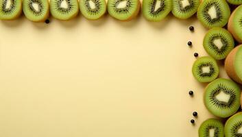 Kiwi Obst auf ein Gelb Hintergrund ai generiert foto