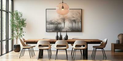 minimal Essen Zimmer, hell Essen Bereich, Innere Design, ai generativ foto