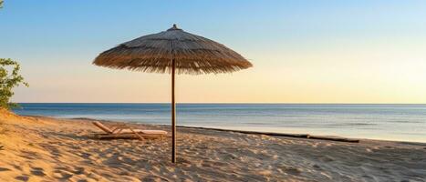 Strand Szene mit Sonnenschirm, ai generiert foto