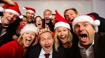 ai generativ Geschäft Menschen im Weihnachten Büro Sozial sammeln, treffen, Party foto