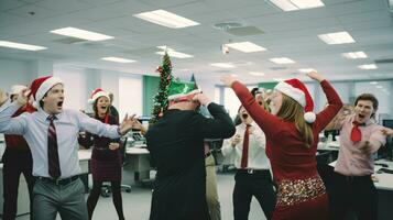 ai generativ Geschäft Menschen im Weihnachten Büro Sozial sammeln, treffen, Party foto