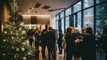 ai generativ Geschäft Menschen im Weihnachten Büro Sozial sammeln, treffen, Party foto