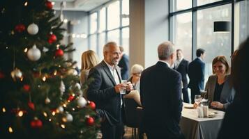 ai generativ Geschäft Menschen im Weihnachten Büro Sozial sammeln, treffen, Party foto