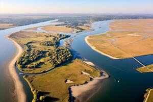 Antenne Aussicht von baltisch Meer Küste mit Sand Dünen und sandig Strand. generativ ai ai generiert foto