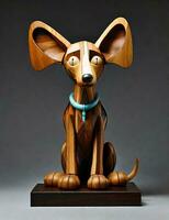 geschnitzt von ein Single Stück von Holz, mit das Holz Korn kombiniert mit das Charme von das illustriert Hund foto
