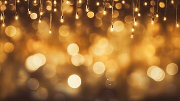 warm golden Beleuchtung hängend gegen ein verschwommen Bokeh Hintergrund, Erstellen ein festlich Ambiente. generativ ai foto
