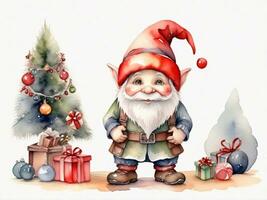 Santa claus Zeichnung Karikatur Stil und Weihnachten Baum auf Weiß Hintergrund, Aquarell foto