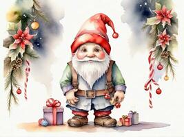 Santa claus Zeichnung Karikatur Stil und Weihnachten Baum auf Weiß Hintergrund, Aquarell foto