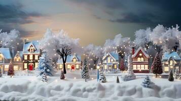 Weihnachten Winter Fee Dorf Landschaft. ai generiert Bild foto