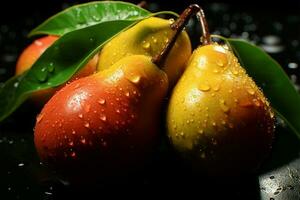 Wasser geküsst Mangos, ein verlockend Anzeige von natürlich Flüssigkeitszufuhr ai generiert foto