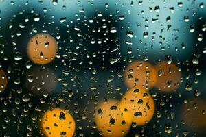 Monsun Schönheit Glas Fenster geschmückt mit Regentropfen im das Jahreszeit ai generiert foto