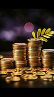 Münzen Stapel auf Wachstum Graph symbolisieren wohlhabend Geschäft Investitionen im Lager Märkte Vertikale Handy, Mobiltelefon Hintergrund ai generiert foto