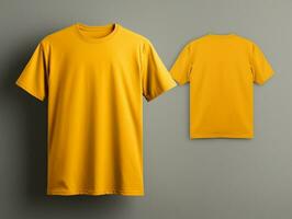 Gelb Farbe männlich T-Shirt Attrappe, Lehrmodell, Simulation ai generativ foto