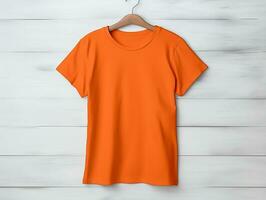 Orange Farbe weiblich T-Shirt Attrappe, Lehrmodell, Simulation ai generativ foto