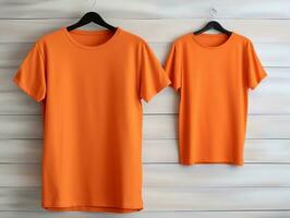 Orange Farbe weiblich T-Shirt Attrappe, Lehrmodell, Simulation ai generativ foto