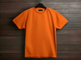 Orange Farbe männlich T-Shirt Attrappe, Lehrmodell, Simulation ai generativ foto