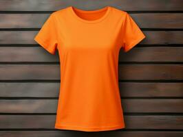 Orange Farbe weiblich T-Shirt Attrappe, Lehrmodell, Simulation ai generativ foto