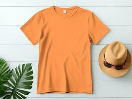 Orange Farbe weiblich T-Shirt Attrappe, Lehrmodell, Simulation ai generativ foto