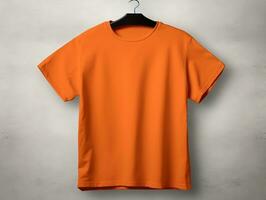 Orange Farbe männlich T-Shirt Attrappe, Lehrmodell, Simulation ai generativ foto