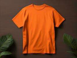 Orange Farbe männlich T-Shirt Attrappe, Lehrmodell, Simulation ai generativ foto