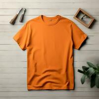 Orange Farbe männlich T-Shirt Attrappe, Lehrmodell, Simulation ai generativ foto
